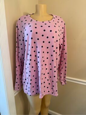 croft & barrow Pink Long-Sleeve Polka Dot Pullover